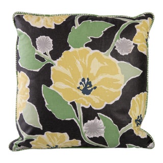 Cottage Style Floral Pillow with Green Welt For Sale