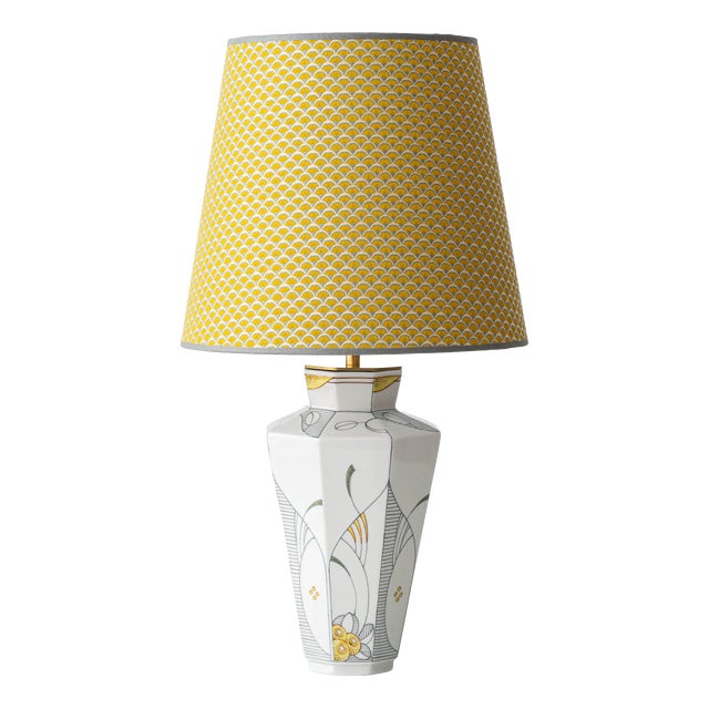 Art Deco Ceramic Table Lamp with New Jacquard Lampshade by Royal Delft For Sale