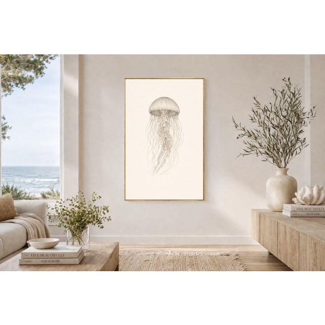 Delicate Sea Nettle Study, Coastal Botanical Jellyfish Art Print, 24" × 36" For Sale - Image 4 of 10