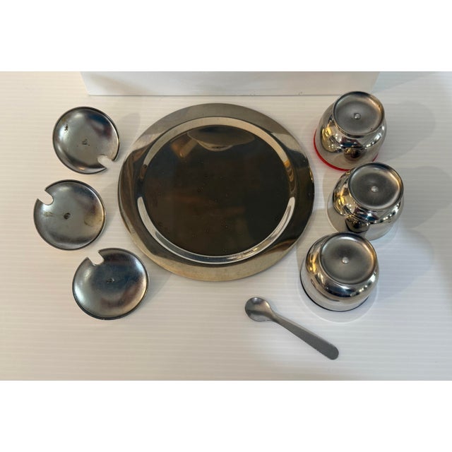Mid 20th Century Pair of Mid-Century Modern Chrome Condiment Servers With Original Spoons and Trays - 16 pcs For Sale - Image 11 of 12
