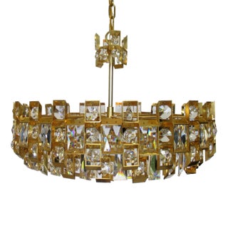 C.1970's Gaetano Sciolari Design for Palwa of Germany(Mfr.) - Geometric Gilt Gold Plated Over Brass & Crystal Prism Chandelier For Sale