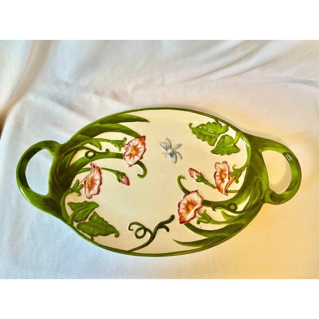 Large English Style Serving Platter Tableware With Spring Green Vines and Pink Flowers For Sale - Image 17 of 17