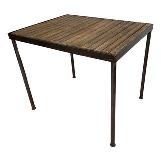 Vintage Industrial Metal Accent Table With Slatted Wooden Top For Sale