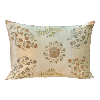 Turkish Hand Embroidered Silk Suzani Pillow For Sale