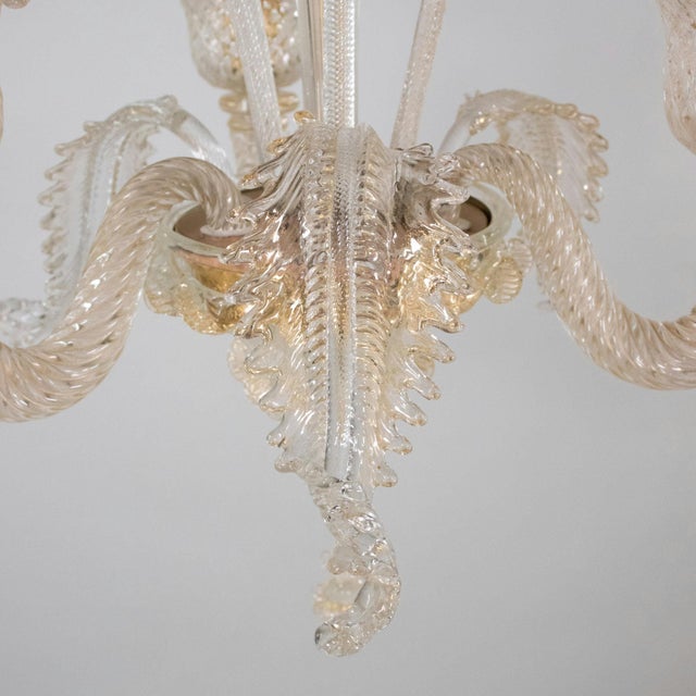 Vintage Traditional Floral Three-Arm 24k Gold Infused Murano Glass Chandelier For Sale - Image 11 of 12