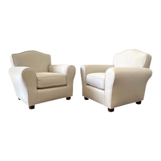 Vintage Club Chairs Reupholstered in a Stone Washed Heavy Linen - Set of 2 For Sale