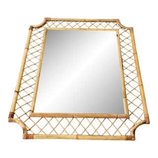 Vintage Boho Bamboo Rattan Wall Mirror Franco Albini Style For Sale