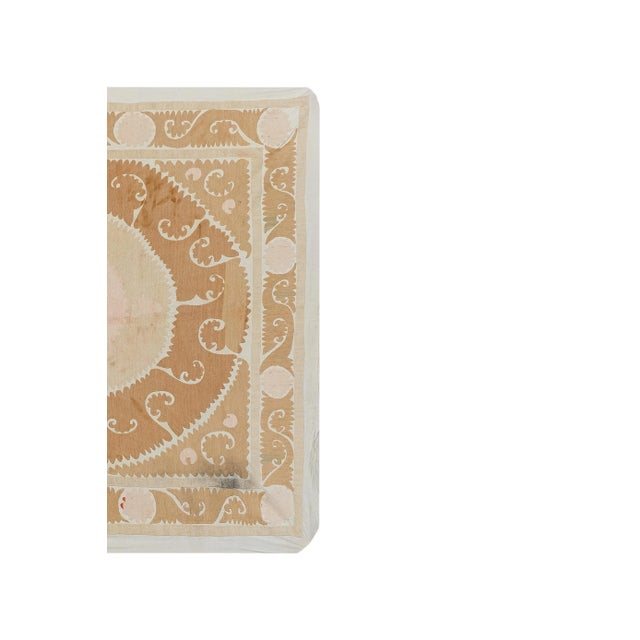 Vintage Suzani Wall Hanging Decor With Neutral Color 4'6'' X 4'9'' There are tears and stains on this suzani. Dimension;...