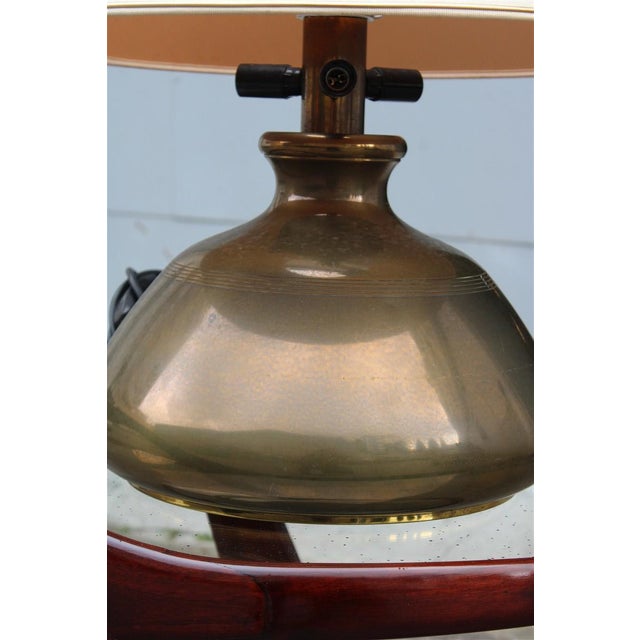 Circular Brass Table Lamp with Fabric Dome, 1970 For Sale - Image 3 of 9