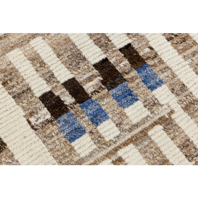 Textile Beige Modern Moroccan Style Handmade Wool Rug With Abstract Stripe Design For Sale - Image 7 of 12