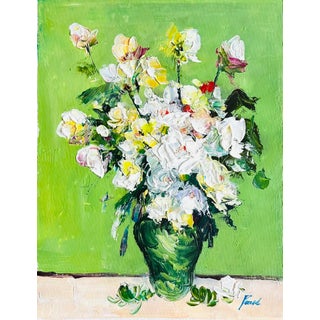 Impressionist Still Life Oil Painting of White Flowers For Sale