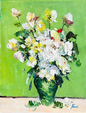 Impressionist Still Life Oil Painting of White Flowers