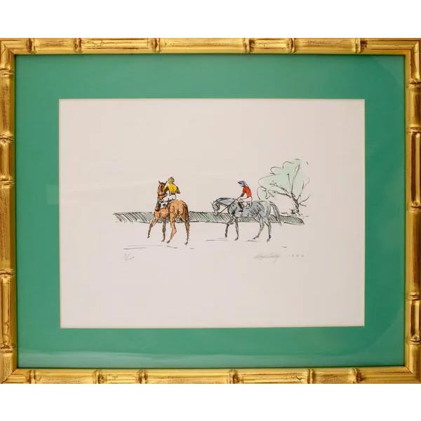 Two Steeplechasers in Gilt Bamboo Frame by Lloyd Kelly For Sale