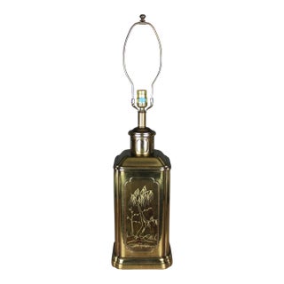 Late 20th Century Brass Engraved Tea Caddy Cannister Table Lamp, Frederick Cooper Style For Sale