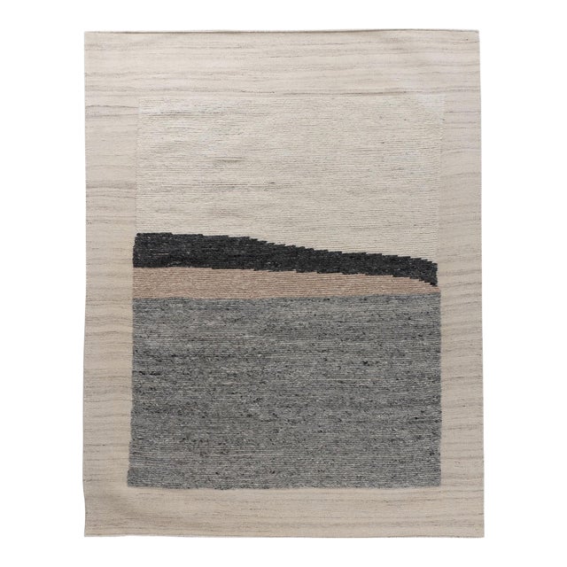 Cream Deco Abstract Flatweave Wool Rug, 8ft X 10ft For Sale