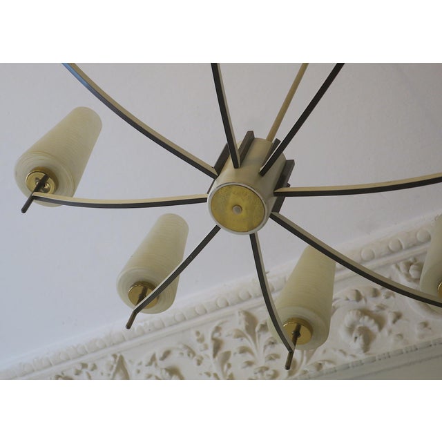 Mid-Century Modern Italian Brass and Art Glass Chandelier, 1970s For Sale - Image 3 of 14