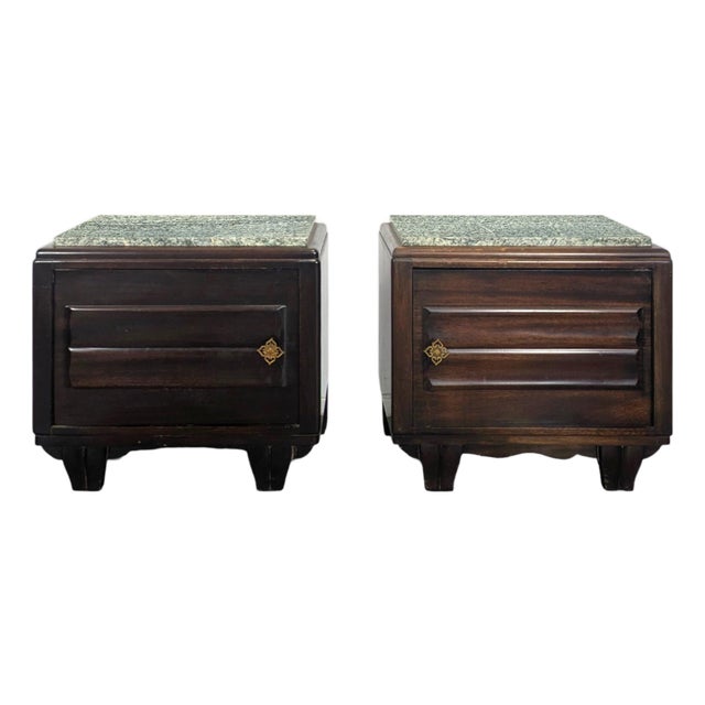 Large Art Deco Mahogany Bedside Tables, Set of 2 For Sale