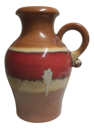 Vintage Number 490-47 Ceramic Vase in the Ssape of a Jug with Handles with Beige-Brown-Red Glaze by Scheurich, 1970s