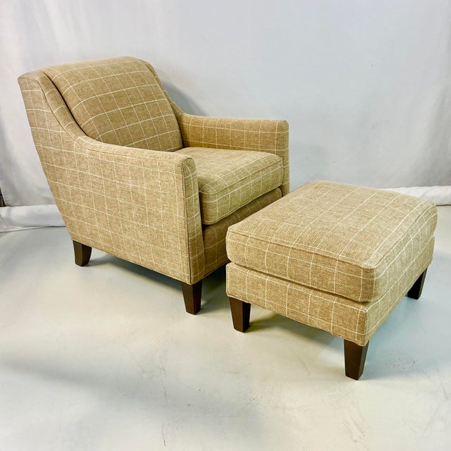 Early 21st C Vintage Contemporary Americana Smith Brothers Custom Upholstered Side Chair & Ottoman For Sale - Image 6 of 14