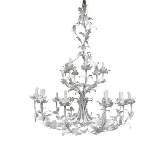 Italian 18 Arm Italian Chandelier, Hand-Crafted Metal in White, Mid-Century Modern For Sale - Image 3 of 5
