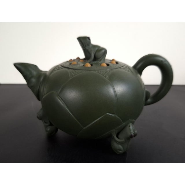 Chinese Chinese Yixing Zisha Lotus Flower Frogs Teapot For Sale - Image 3 of 8