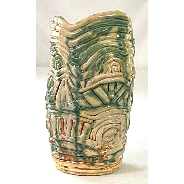 Vintage, Large, Studio Art Pottery Vase-Exposed Coil Rope, Wrap Design – In a Brutalist Design – Signed Sheila on the Bottom For Sale - Image 4 of 6