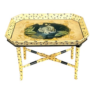 Late 20th Century Vintage Boho Hand Painted Elephant Tray Coffee Table For Sale