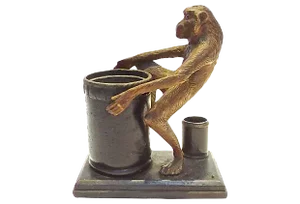 Antique Black Forest Monkey Leather Tobacco Jar