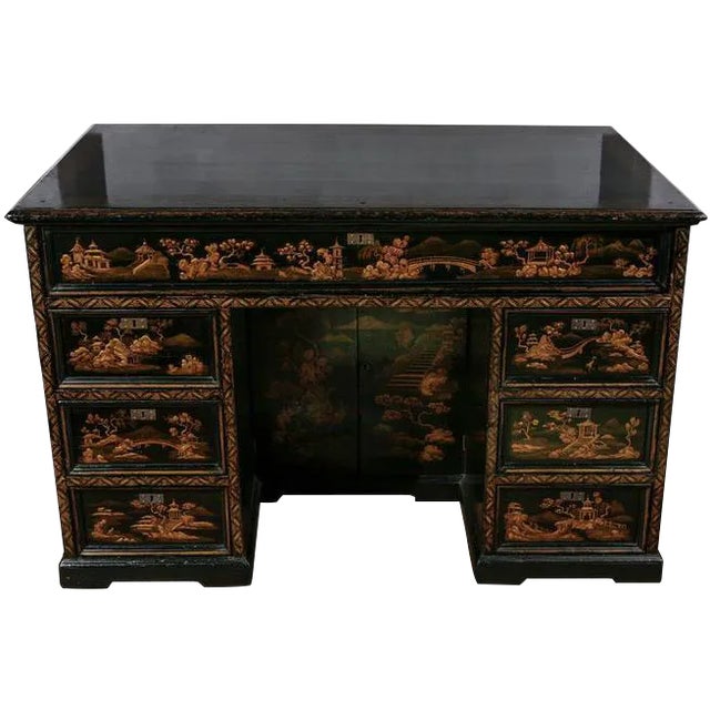 19th C. English Chinoiserie Knee-Hole Desk For Sale