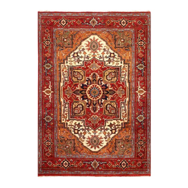 Pasargad Ivory Fine Hand-Knotted Serapi Design Rug 4' X 6' For Sale