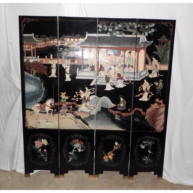 Coromandel Oriental Dressing Screen Ebonized Chinoiserie Folding Room