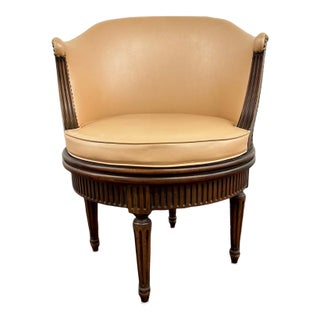 1960s Baker Furniture Leather and Cane Swivel Desk Chair For Sale