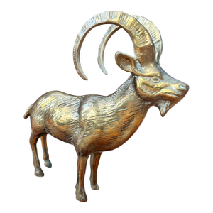 Vintage Brass Ibex Figurine — Mid-Century Korean Modern Animal Sculpture (8.5″)