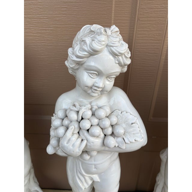 White Mid 20th Century Neoclassical Italian White Porcelain Allegorical Cherub or Putti Statues of the Four Seasons, Set of 4 For Sale - Image 8 of 18