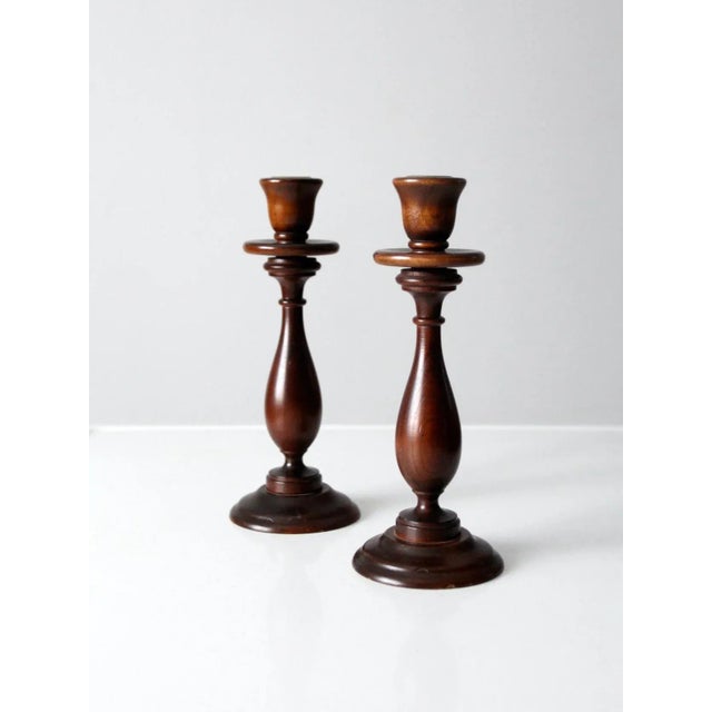 Vintage Wooden Candlestick Holders Pair For Sale - Image 4 of 10