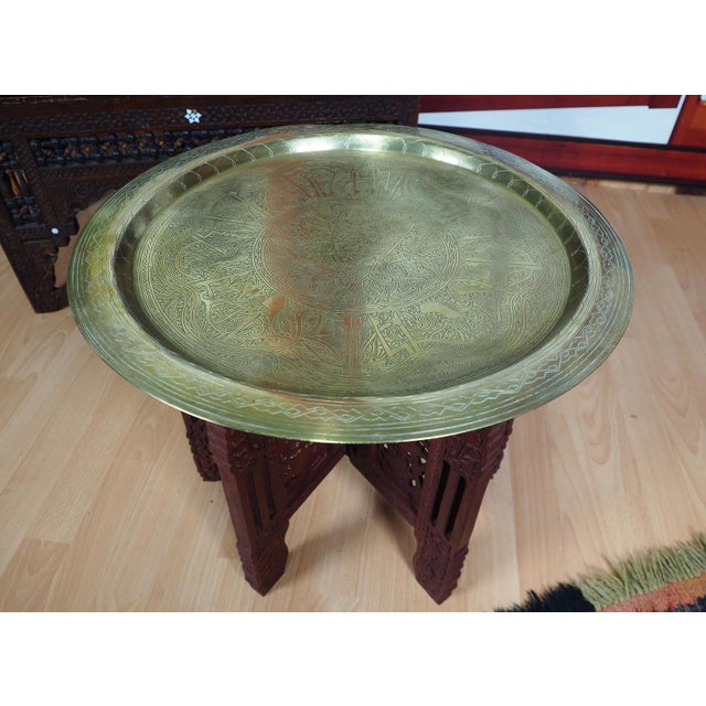 Vintage Orient Islamic Hammer Engraved Table Tray, 1940s For Sale - Image 9 of 18