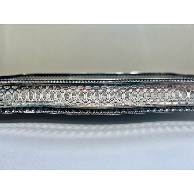 Vintage Sheffield England Rimmed Silver Plated Copper Tray For Sale - Image 13 of 18