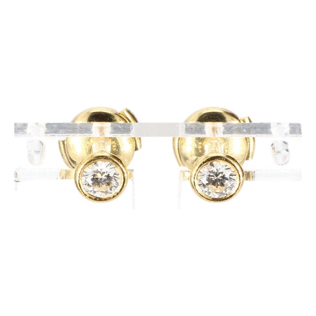 14k Yellow Gold Tiffany & Co. Earrings With 0.3ct F/Vs2 Diamonds, A Pair For Sale