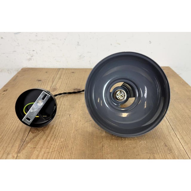 Metal Vintage Industrial Grey Painted Ceiling Lamp For Sale - Image 7 of 16