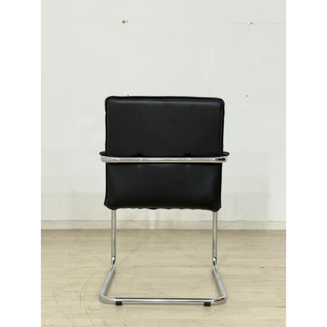 Cantilever Chair in Black Leather For Sale - Image 6 of 7