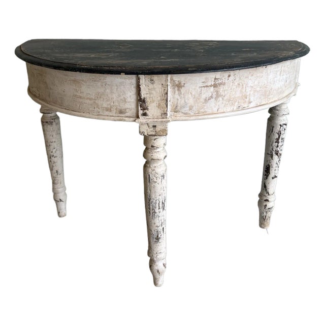 Painted Italian Demi/Lune Console Table With Natural Wood Top For Sale