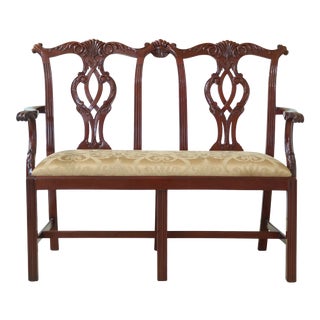Chippendale Solid Mahogany Settee Bench For Sale