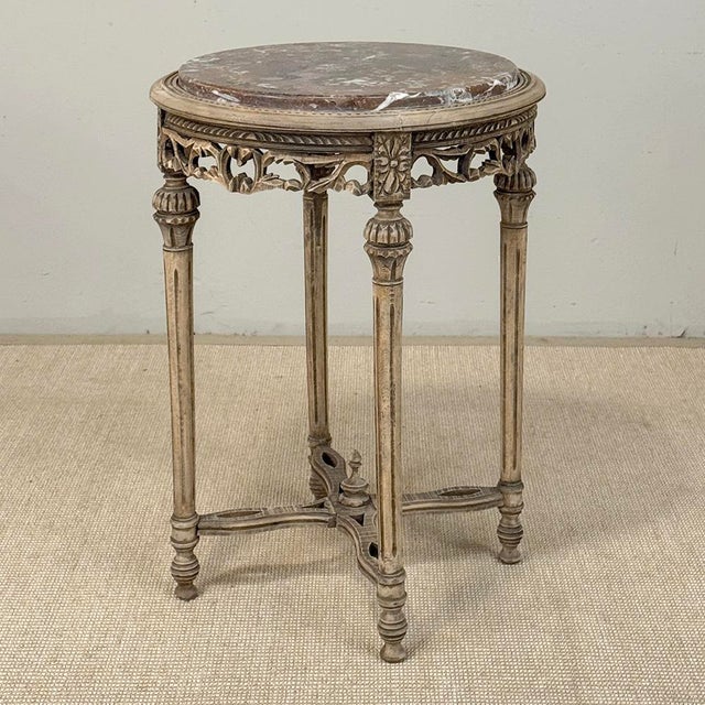 Late 19th Century Antique French Louis XVI Stripped Marble Top Occasional Table For Sale - Image 5 of 18