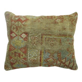 Light Blue Rust Color Antique Persian Lumbar Size Rug Pillow For Sale