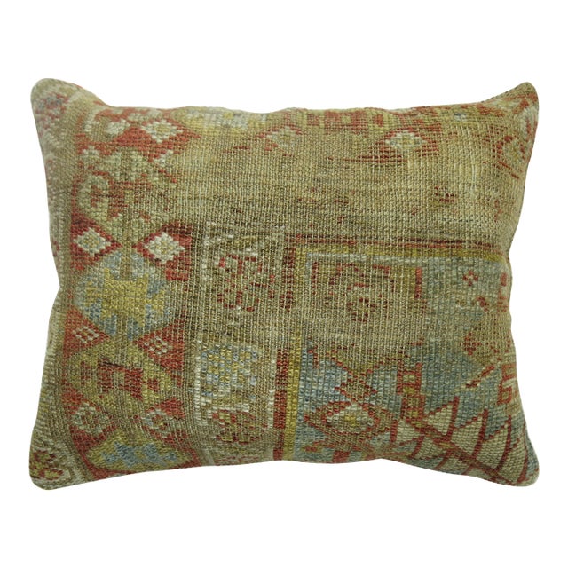 Light Blue Rust Color Antique Persian Lumbar Size Rug Pillow For Sale