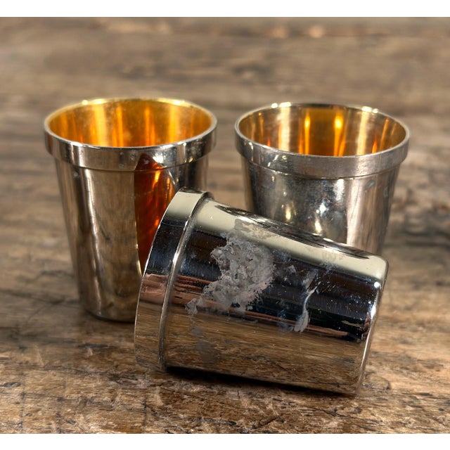 Vintage German Stacking Silverplate Shot Glasses With Leather Case - Set of 6 For Sale In Providence - Image 6 of 7
