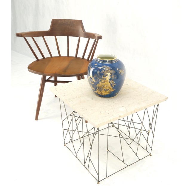 Travertine Top Wire Base Square Side End Table Stand Mid-Century Modern For Sale - Image 9 of 12