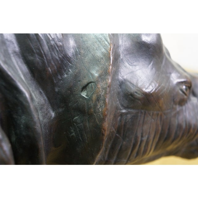Vintage Tooled Leather African Rhinoceros Foot Stool Ottoman Sculpture 35" For Sale - Image 17 of 18