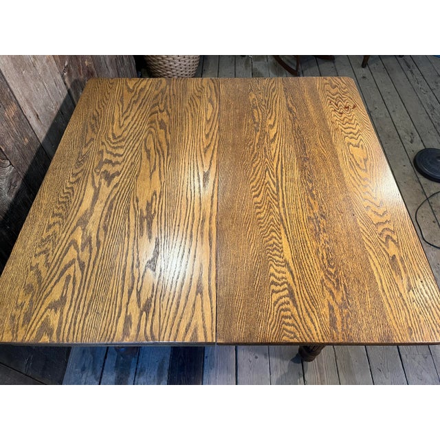 Wood Early 20th Century Square Oak Dining Table For Sale - Image 7 of 9