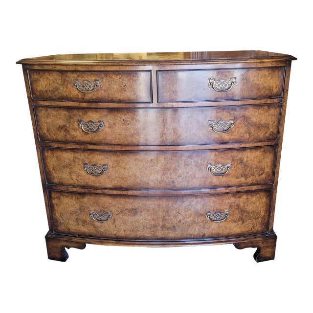 Lloyd Buxton Chippendale 5 Drawer Burlwood Dresser For Sale